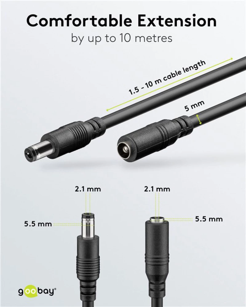 GOOBAY καλώδιο προέκτασης τροφοδοσίας 76671, 5.5x2.1mm, 5m, μαύρο