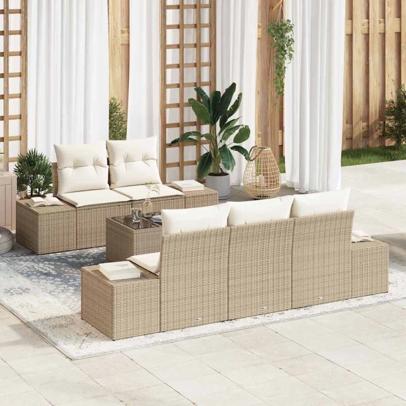 vidaXL Σετ Καναπέ Κήπου 6 pcs Μπεζ και Κρέμα συνθετικό ρατάν
