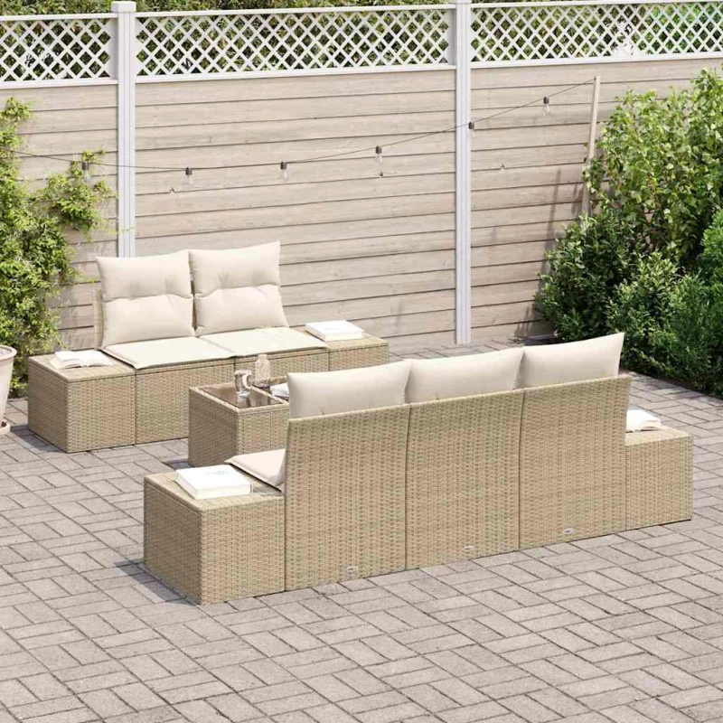 vidaXL Σετ Καναπέ Κήπου 6 pcs Μπεζ και Κρέμα συνθετικό ρατάν