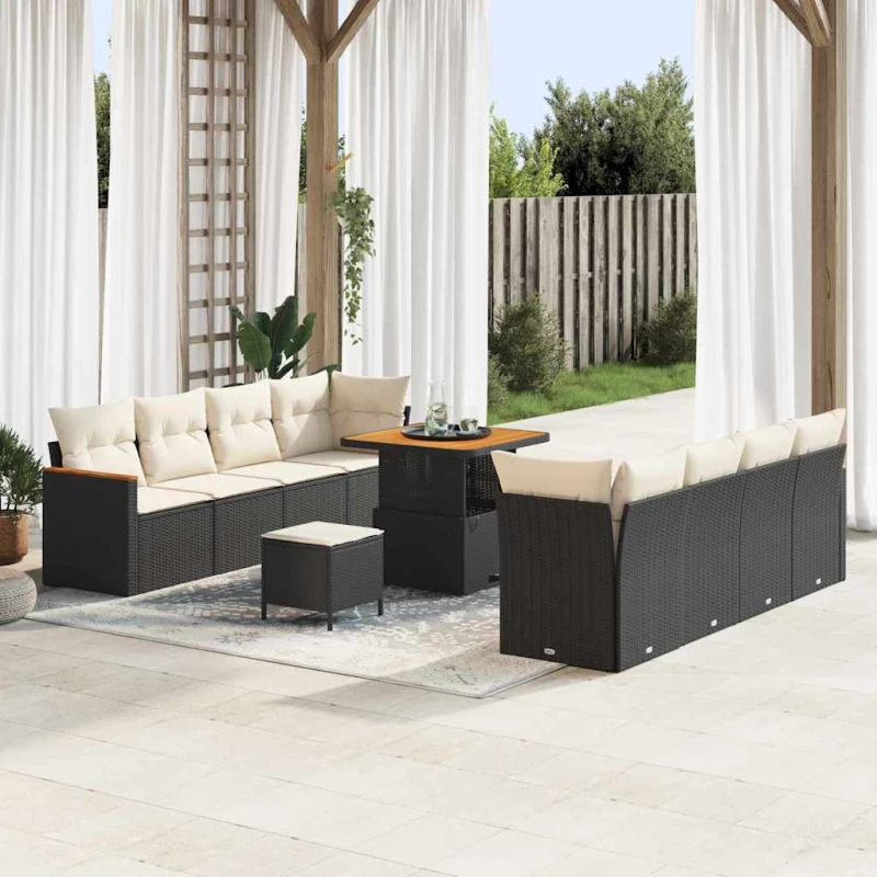 vidaXL Σετ Καναπέ Κήπου με μαξιλάρι 11 pcs Μαύρο Πολυ ράταν