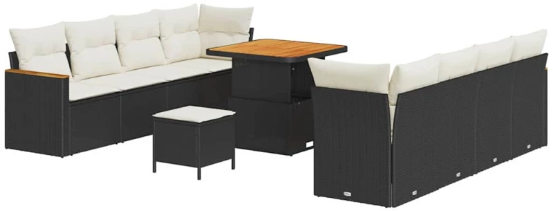 vidaXL Σετ Καναπέ Κήπου με μαξιλάρι 11 pcs Μαύρο Πολυ ράταν