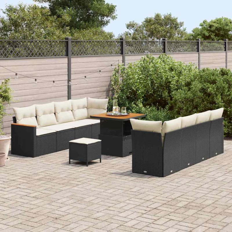 vidaXL Σετ Καναπέ Κήπου με μαξιλάρι 11 pcs Μαύρο Πολυ ράταν