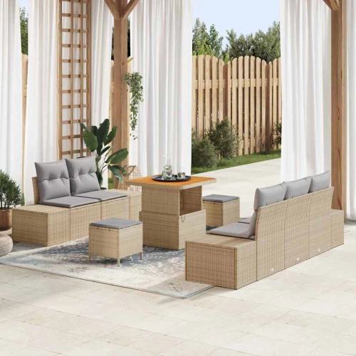 vidaXL Σετ Καναπέ Κήπου με μαξιλάρι 8 pcs Μπέζ και Ανοιχτό Γκρι