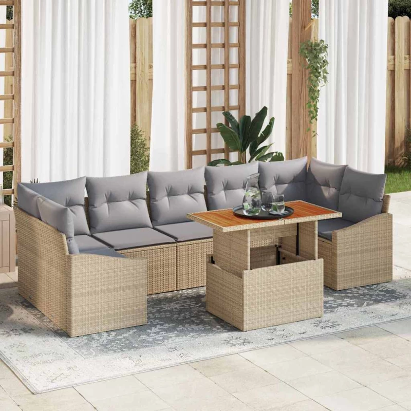 vidaXL Σετ Καναπέ Κήπου με μαξιλάρι 8 pcs Μπέζ και Ανοιχτό Γκρι