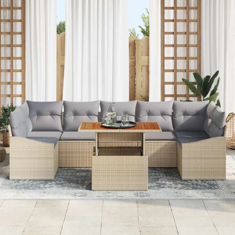 vidaXL Σετ Καναπέ Κήπου με μαξιλάρι 8 pcs Μπέζ και Ανοιχτό Γκρι