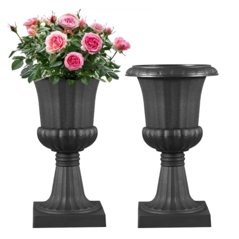 VEVOR Plastic Urn Planters 25 x 42 cm Black Floral Pedestal Flower Pots