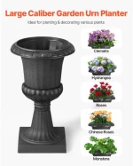 VEVOR Plastic Urn Planters 25 x 42 cm Black Floral Pedestal Flower Pots