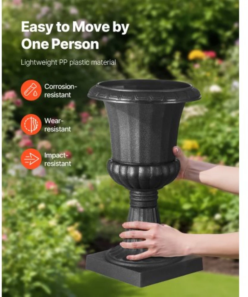 VEVOR Plastic Urn Planters 25 x 42 cm Black Floral Pedestal Flower Pots