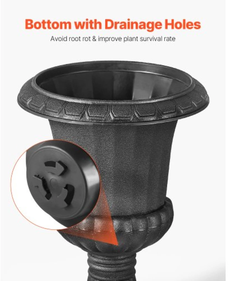 VEVOR Plastic Urn Planters 25 x 42 cm Black Floral Pedestal Flower Pots