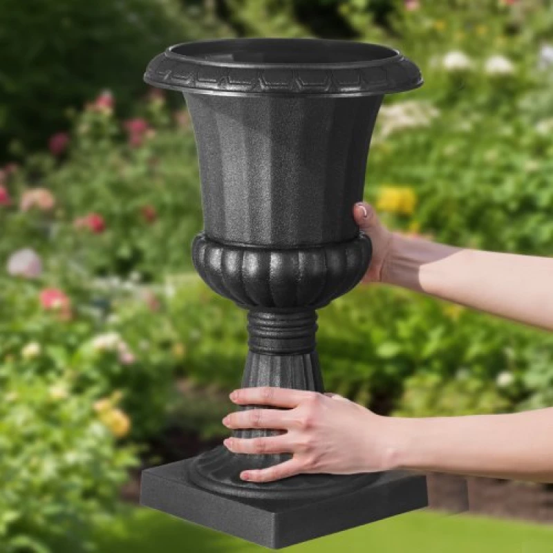 VEVOR Plastic Urn Planters 25 x 42 cm Black Floral Pedestal Flower Pots