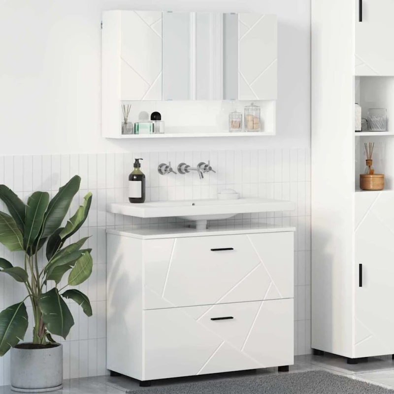 vidaXL Σετ Επίπλων Μπάνιου με συρτάρι 2 pcs Υψηλής γυαλάδας λευκό