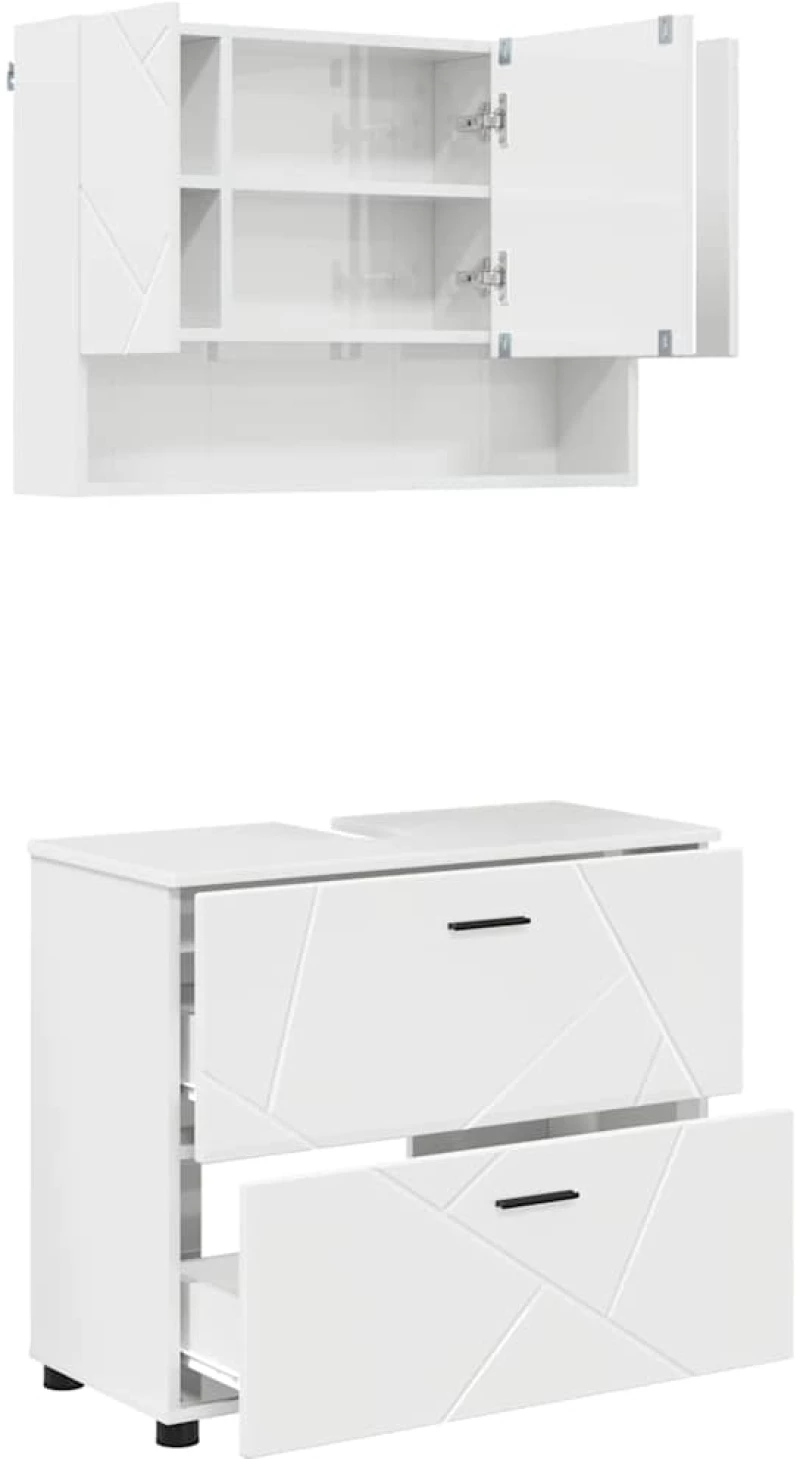 vidaXL Σετ Επίπλων Μπάνιου με συρτάρι 2 pcs Υψηλής γυαλάδας λευκό