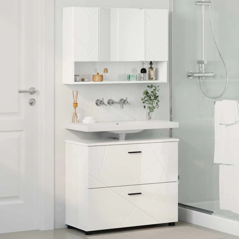 vidaXL Σετ Επίπλων Μπάνιου με συρτάρι 2 pcs Υψηλής γυαλάδας λευκό