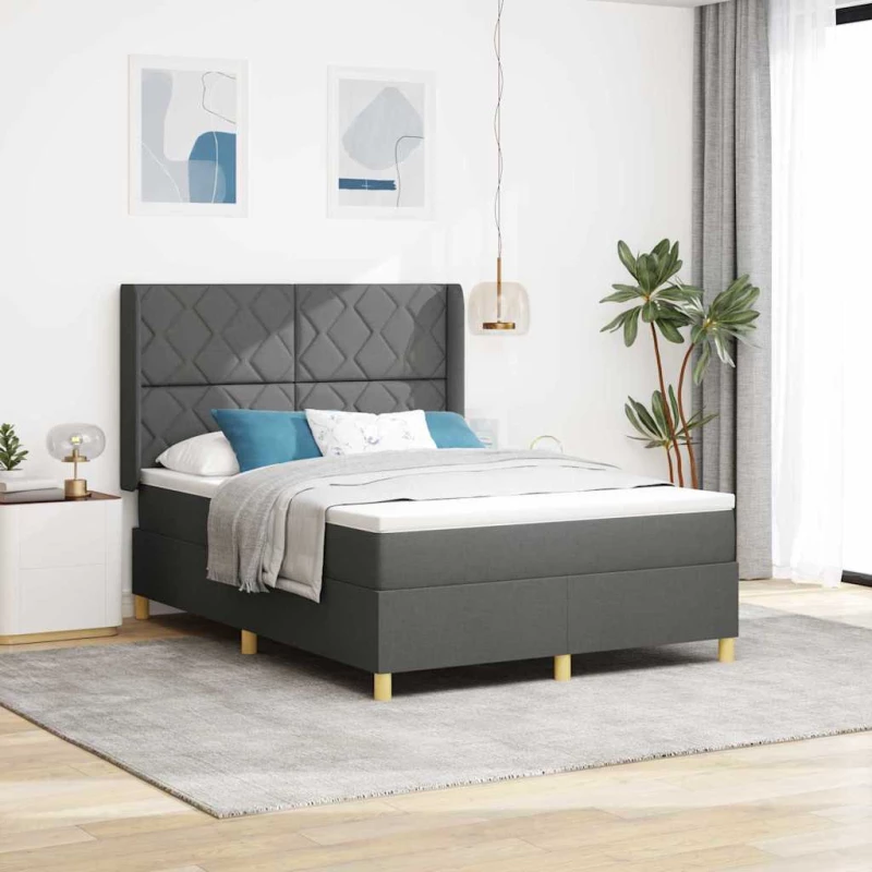 vidaXL Κρεβάτι με ελατήρια με στρώμα Γκρι 140 x 190 cm ύφασμα