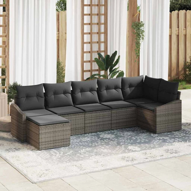 vidaXL Σετ Καναπέ Κήπου με μαξιλάρι 7 pcs Γκρι συνθετικό ρατάν
