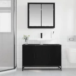 vidaXL Σετ Επίπλων Μπάνιου με ράφι 2 pcs Μαύρη Οξυά Επεξεργασμένο ξύλο