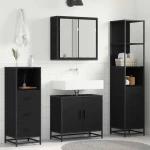 vidaXL Σετ Επίπλων Μπάνιου με ράφι 4 pcs Μαύρη Οξυά Επεξεργασμένο ξύλο