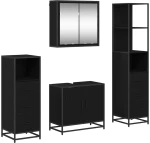 vidaXL Σετ Επίπλων Μπάνιου με ράφι 4 pcs Μαύρη Οξυά Επεξεργασμένο ξύλο
