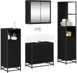 vidaXL Σετ Επίπλων Μπάνιου με ράφι 4 pcs Μαύρη Οξυά Επεξεργασμένο ξύλο
