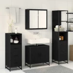 vidaXL Σετ Επίπλων Μπάνιου με ράφι 4 pcs Μαύρη Οξυά Επεξεργασμένο ξύλο