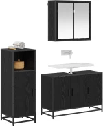 vidaXL Σετ Επίπλων Μπάνιου με ράφι 3 pcs Μαύρη Οξυά Επεξεργασμένο ξύλο