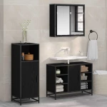 vidaXL Σετ Επίπλων Μπάνιου με ράφι 3 pcs Μαύρη Οξυά Επεξεργασμένο ξύλο
