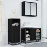 vidaXL Σετ Επίπλων Μπάνιου με ράφι 3 pcs Μαύρη Οξυά Επεξεργασμένο ξύλο