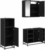 vidaXL Σετ Επίπλων Μπάνιου με ράφι 3 pcs Μαύρη Οξυά Επεξεργασμένο ξύλο