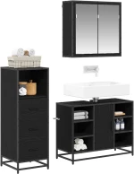 vidaXL Σετ Επίπλων Μπάνιου με ράφι 3 pcs Μαύρη Οξυά Επεξεργασμένο ξύλο