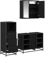 vidaXL Σετ Επίπλων Μπάνιου με ράφι 3 pcs Μαύρη Οξυά Επεξεργασμένο ξύλο