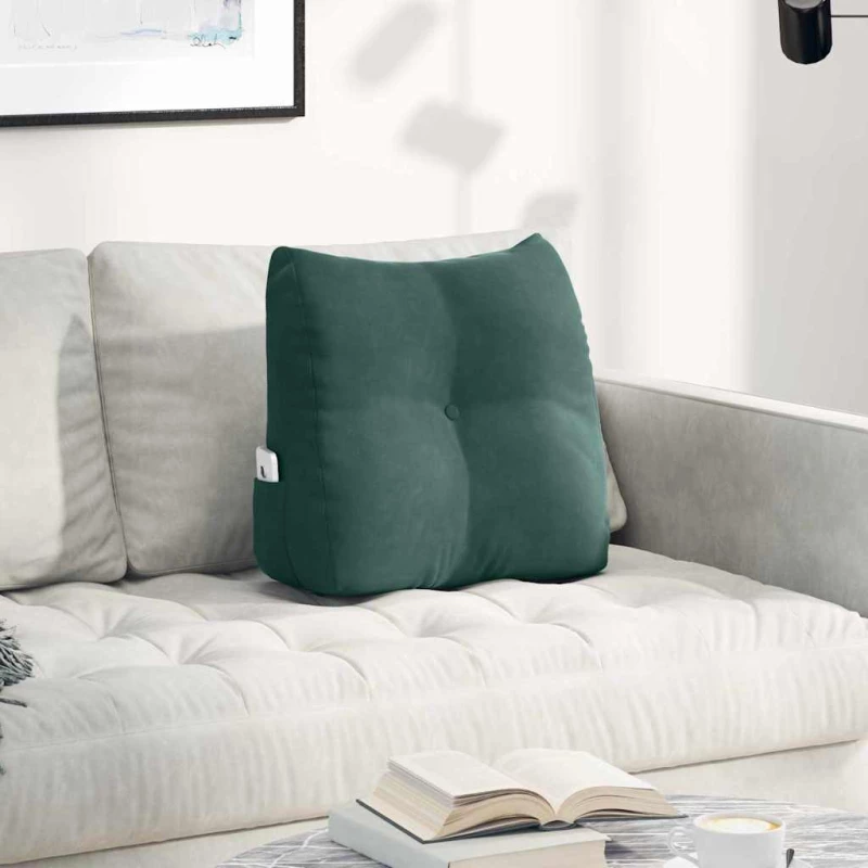 vidaXL Μαξιλάρι Πλάτης Σκούρο Πράσινο 45 x 24 x 50 εκ Βελούδο