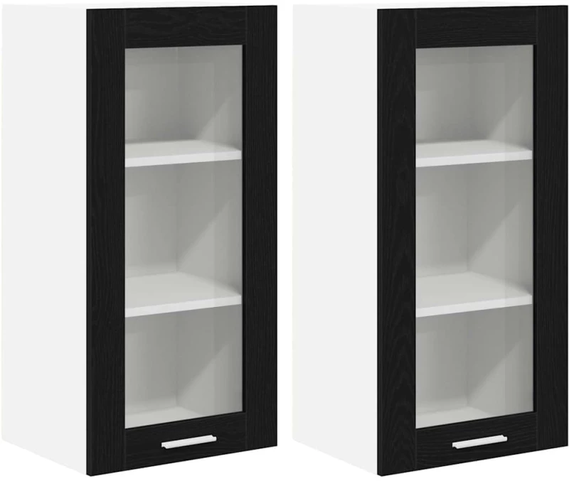 vidaXL Κρεμαστό ντουλάπι Riga 2 pcs Μαύρη Οξυά 40 x 31 x 80 εκ.