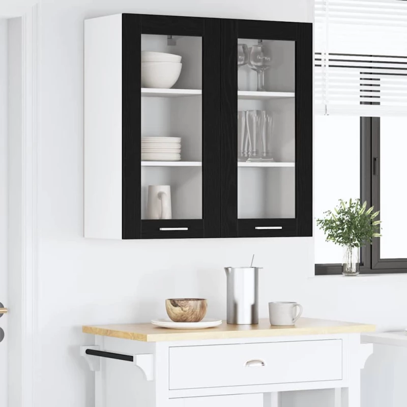 vidaXL Κρεμαστό ντουλάπι Riga 2 pcs Μαύρη Οξυά 40 x 31 x 80 εκ.