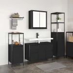 vidaXL Σετ Επίπλων Μπάνιου με ράφι 3 pcs Μαύρη Οξυά Επεξεργασμένο ξύλο