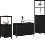 vidaXL Σετ Επίπλων Μπάνιου με ράφι 3 pcs Μαύρη Οξυά Επεξεργασμένο ξύλο