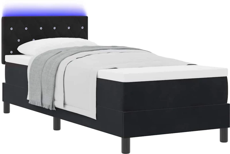 vidaXL LED Κρεβάτι με βάθρο με στρώμα Μαύρο 80 x 200 cm Βελούδο