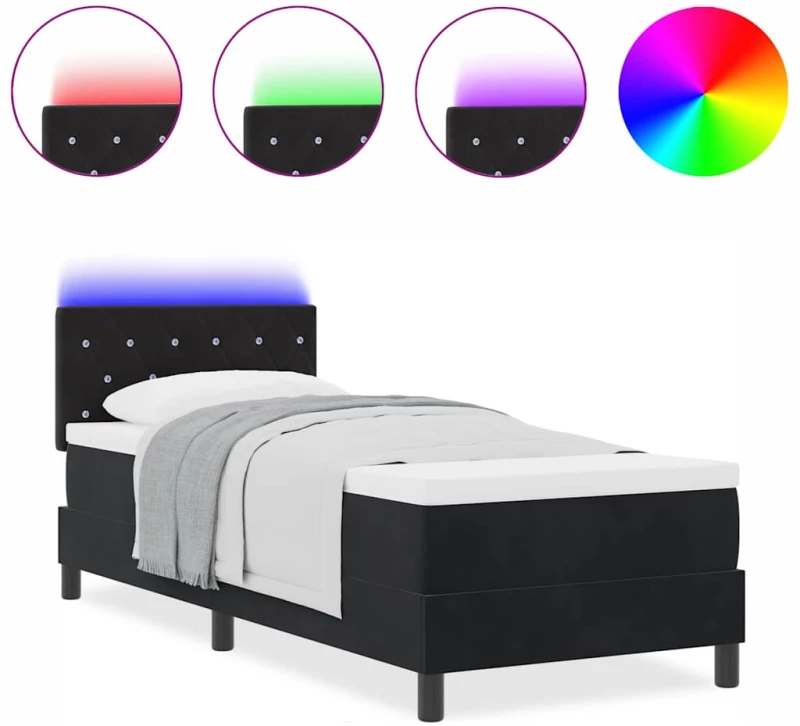 vidaXL LED Κρεβάτι με βάθρο με στρώμα Μαύρο 80 x 200 cm Βελούδο