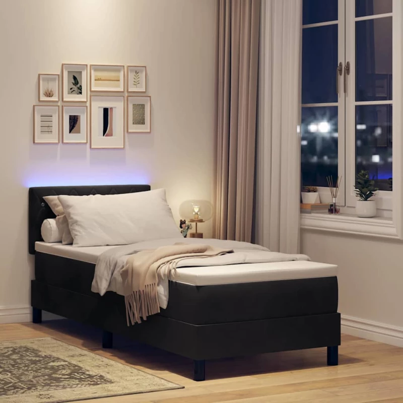 vidaXL LED Κρεβάτι με βάθρο με στρώμα Μαύρο 80 x 200 cm Βελούδο