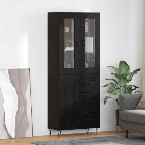 vidaXL Highboard Μαύρη Οξυά 69,5 x 34 x 180 εκ. Επεξεργασμένο ξύλο