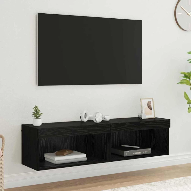 vidaXL Έπιπλα τηλεόρασης Επιτοίχιο 2 pcs Μαύρη Οξυά 60 x 30 x 30 cm