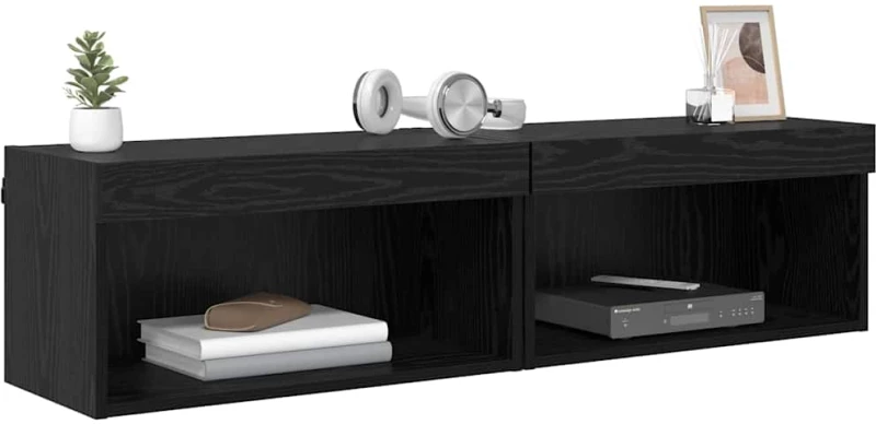 vidaXL Έπιπλα τηλεόρασης Επιτοίχιο 2 pcs Μαύρη Οξυά 60 x 30 x 30 cm