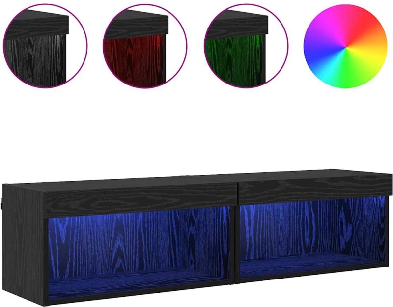vidaXL Έπιπλα τηλεόρασης Επιτοίχιο 2 pcs Μαύρη Οξυά 60 x 30 x 30 cm