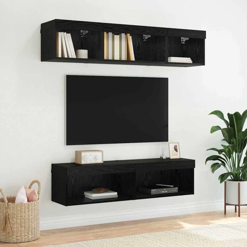 vidaXL Έπιπλα τηλεόρασης Επιτοίχιο 2 pcs Μαύρη Οξυά 60 x 30 x 30 cm