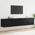 vidaXL Σετ Βαθμιδωτών Ντουλαπιών Τηλεόρασης Επιτοίχιο 2 pcs Μαύρη Οξυά