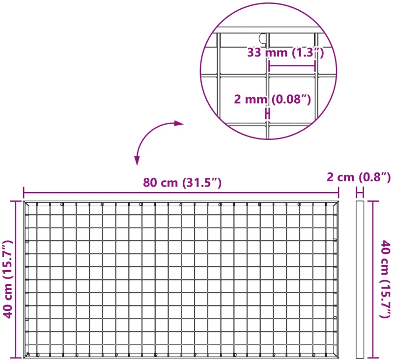 vidaXL Σίτα Ασημί 80 x 40 x 2 cm Γαλβανισμένο Ατσάλι Ψυχρής Βύθισης
