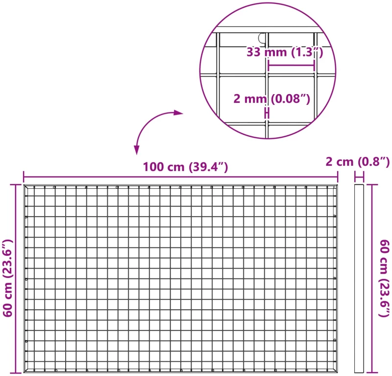 vidaXL Σίτα Ασημί 100 x 60 x 2 cm Γαλβανισμένο Ατσάλι Ψυχρής Βύθισης