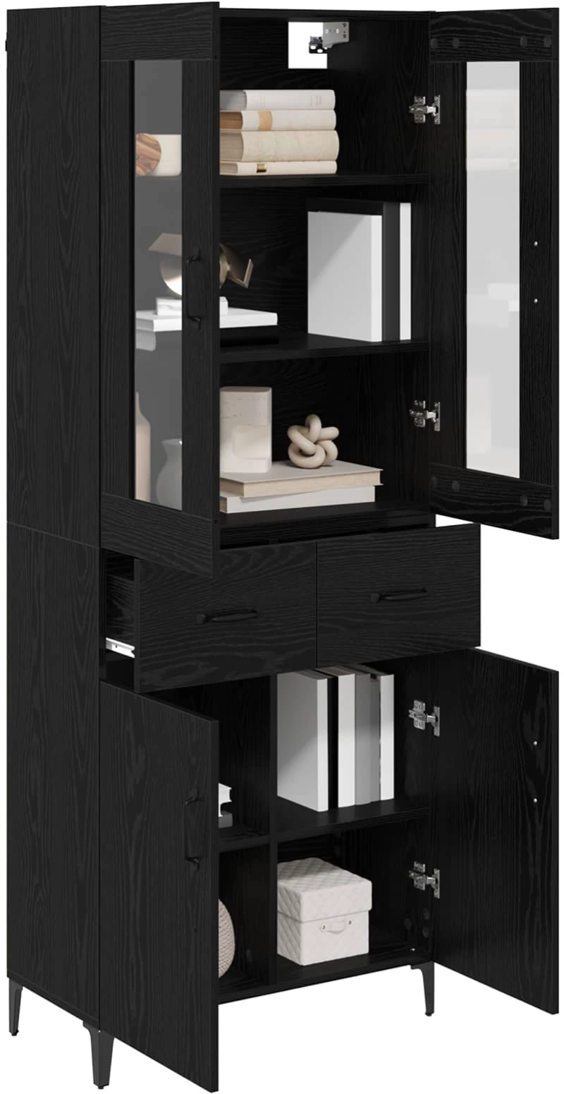 vidaXL Highboard Μαύρη Οξυά 69,5 x 34 x 180 εκ. Επεξεργασμένο ξύλο