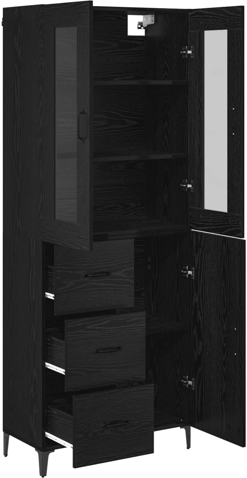 vidaXL Highboard Μαύρη Οξυά 69,5 x 34 x 180 εκ. Επεξεργασμένο ξύλο
