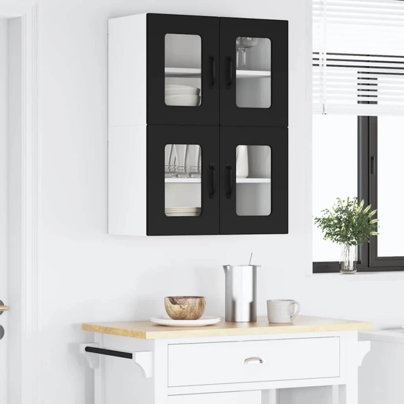 vidaXL Κρεμαστό ντουλάπι κουζίνας με ράφι 2 pcs Μαύρο 60 x 31 x 40 εκ
