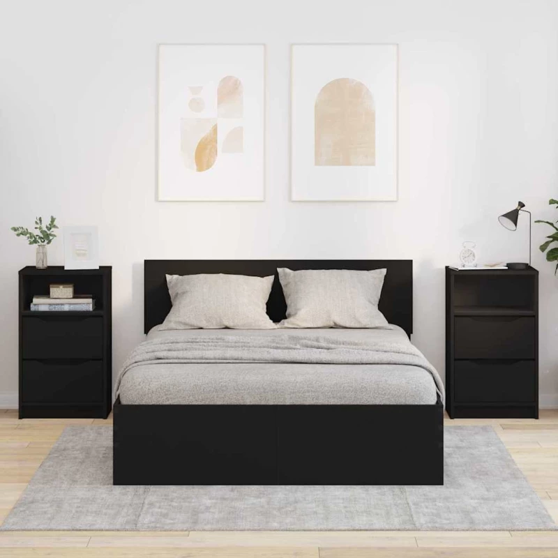 vidaXL Κομοδίνα 2 pcs Μαύρο 40 x 30 x 467 εκ Επεξεργασμένο ξύλο